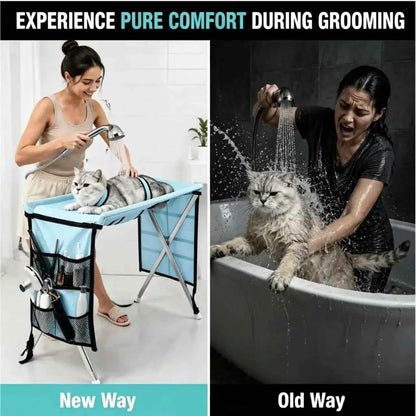 Foldable Pet Grooming Hammock with Stainless Steel Stand – Nail Trimming & Bathing Support for Cats & Small Dogs
