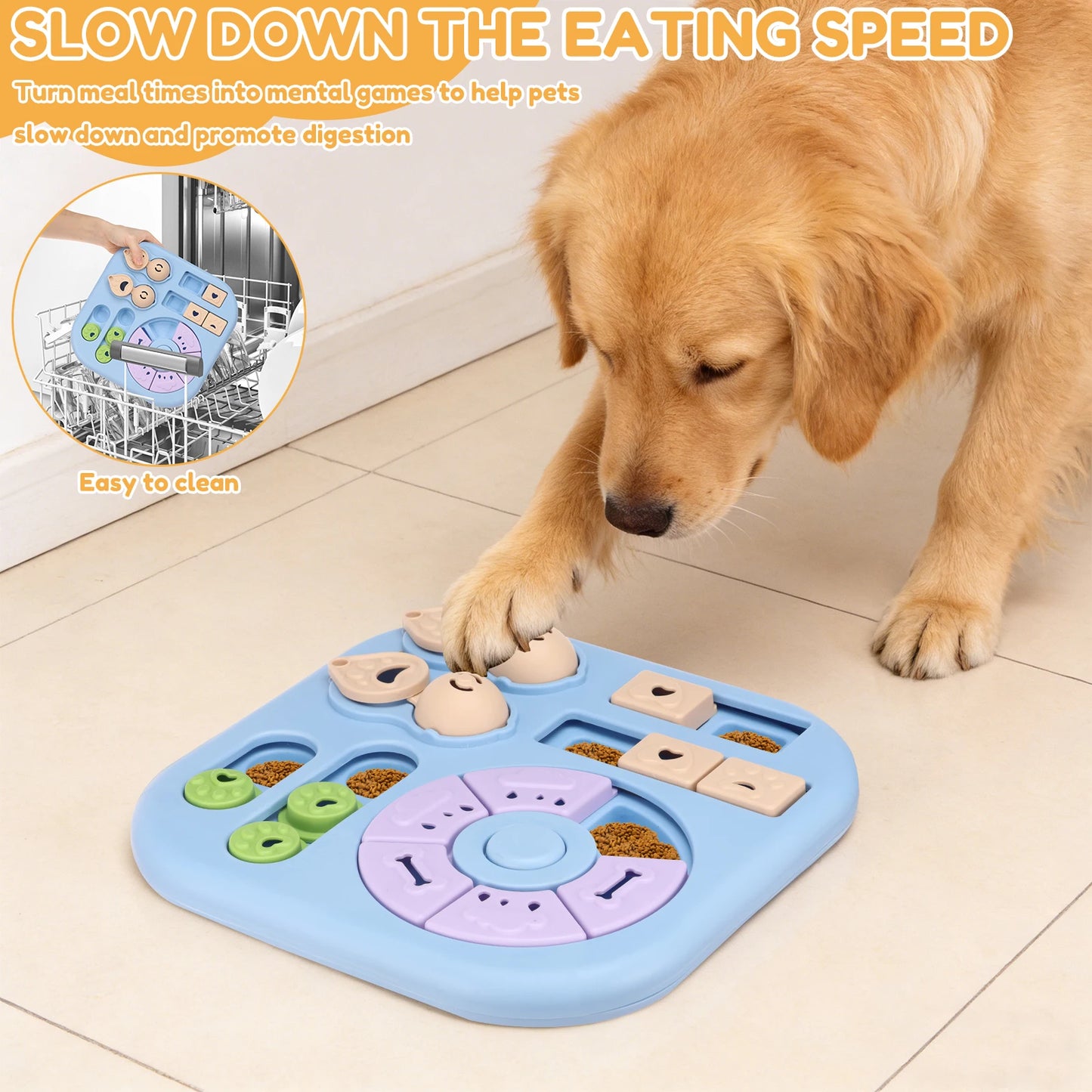Interactive Dog Puzzle Toys Plastic Treat Dispensing Slow Feeder with Non Slip Base Dog Mental Stimulation Toys Pet Supplies