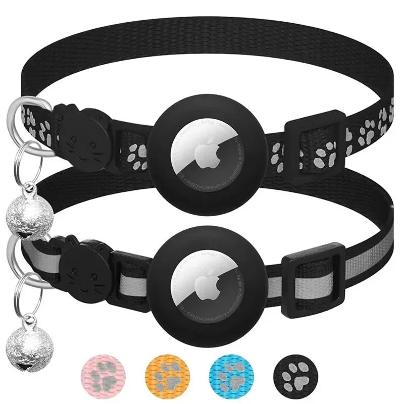 Cat Airtag Holder Collar Breakaway Reflective Strips Adjustable Kitten Collar Waterproof Cat Bell Collar Pet Air Tag Case