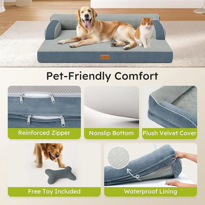Extra Large Orthopedic Dog Bed with Cooling Memory Foam, Washable Waterproof Cover, Non-Slip Bottom, Dark Grey