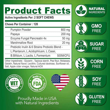 Probiotics for Dogs – 120 Chews Digestive Support for Gut Health & Sensitive Stomach