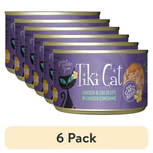 Tiki Cat Luau Wet Cat Food, Chicken & Egg Recipe, Grain-Free, 6 oz Cans, 6-Pack