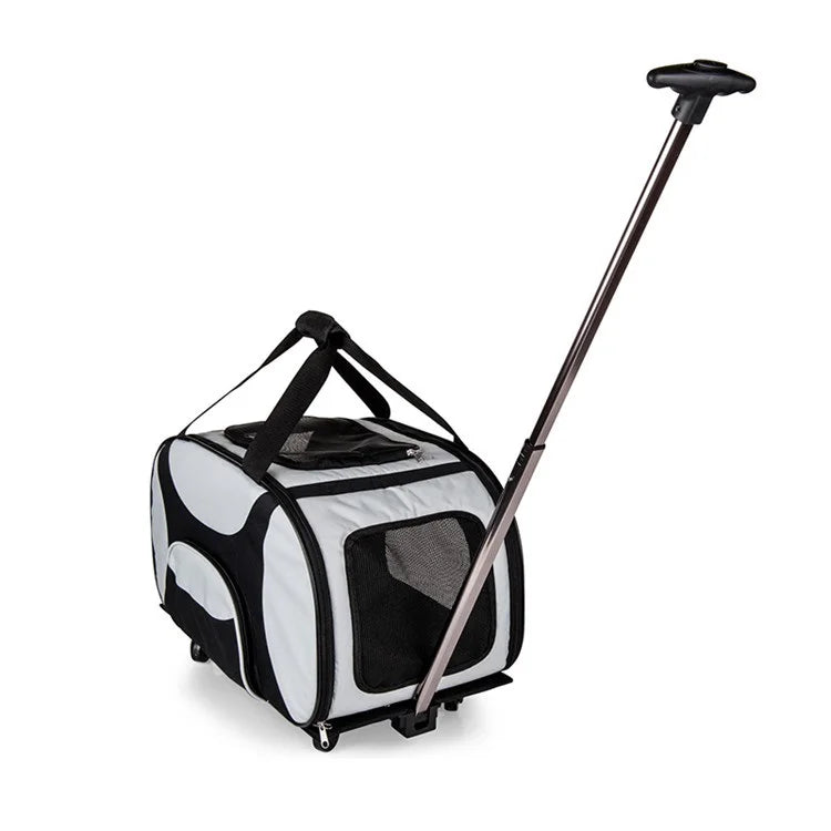 Approved Cat and Dog Travel Stroller Mesh Breathable Roll Wheels Pet Carrier Backpack with Animal Pattern