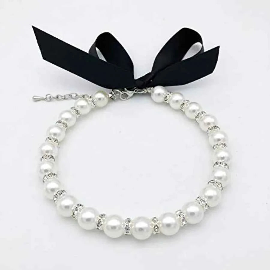 Diamond Pearl Dog Necklace – Bling Rhinestone Pet Jewelry Collar for Small Dogs & Cats