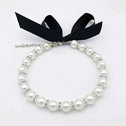 Diamond Pearl Dog Necklace – Bling Rhinestone Pet Jewelry Collar for Small Dogs & Cats