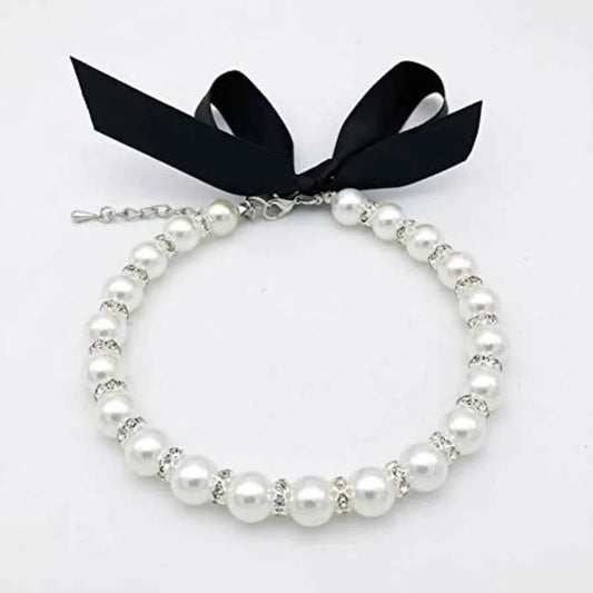 Diamond Pearl Dog Necklace – Bling Rhinestone Pet Jewelry Collar for Small Dogs & Cats