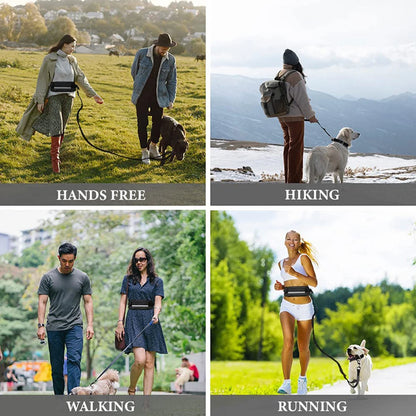 Hands Free Reflective Dog Leash with Waist Bag – Running & Walking Nylon Belt