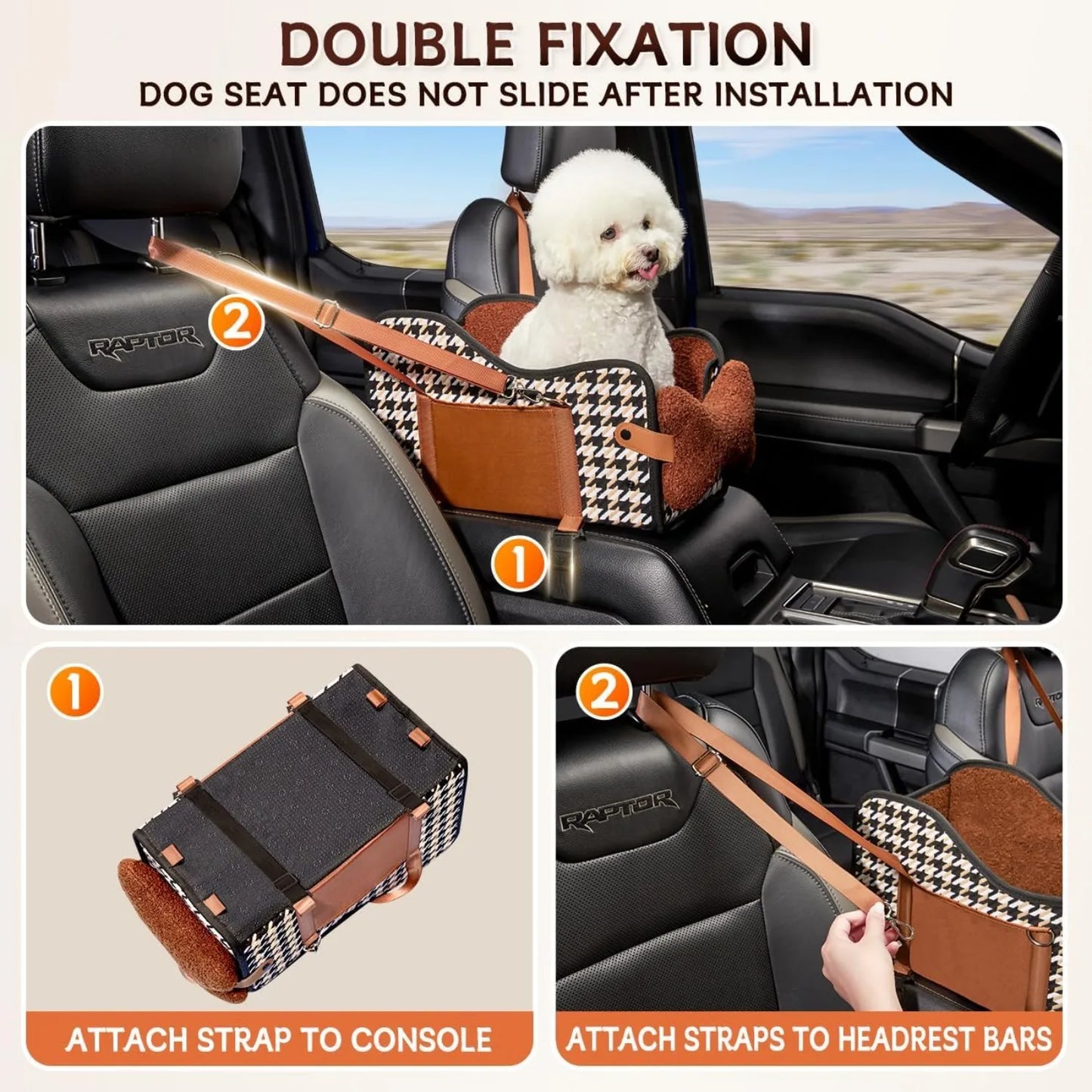 Pet Booster Seat for Car Armrest, Center Console Dog Bed, Small Dog Travel Safety Carrier