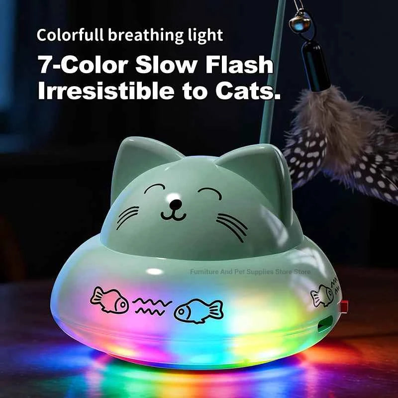 Dynamic Music Interactive Cat Toy Car, 360° Rotating Automatic Cat Toy Ball with Colorful Slow-Flash LED Lights, Pet Toy