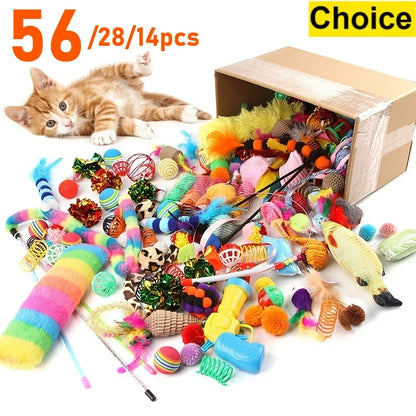 56/28/14 PCS Mixed Cat Toy Pack – Plush & Plastic Toys for Multi‑Cat Play