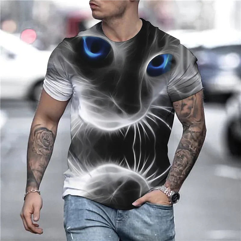 Cat 3D Printed Men's T-shirt Cute Animal Print Loose Short-sleeved Tee Tops Kids Women Fashion Simple Harajuku T Shirt Clothing