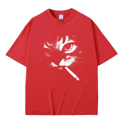 Funny Meme Smoking Cat Face Graphic T-shirts Men Women Casual Cotton Vintage T Shirts Men's Oversized T-shirts Cats Lovers Gifts