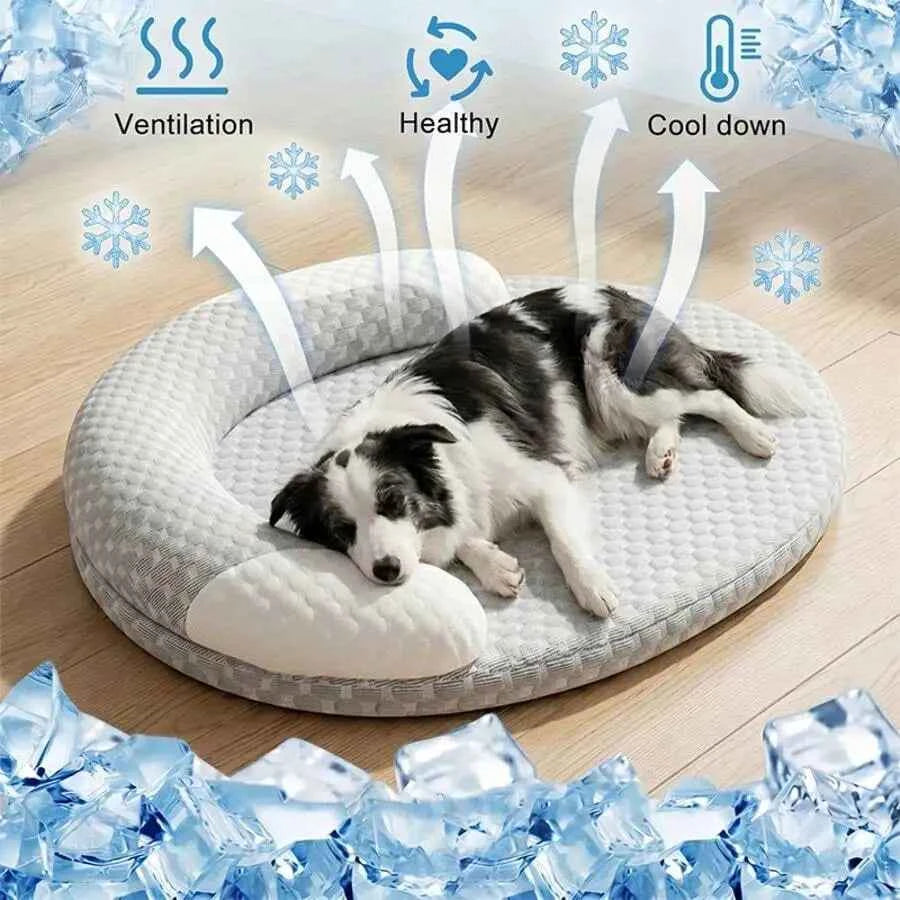 1pc Orthopedic Foam Dog Bed Cooling Mat, Pet Cat Dog Ice Bean Pad, Breathable Non-Slip Washable Cool Dog Bed Mat, Suitable For S