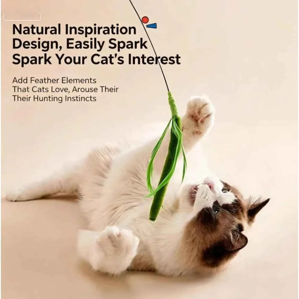 1pc Green Bristle Grass Cat Toy Wand. Long Stick Durable Chew Interactive Toy. Handheld Self Play Boredom Relief Pet Supplies for Kitty.