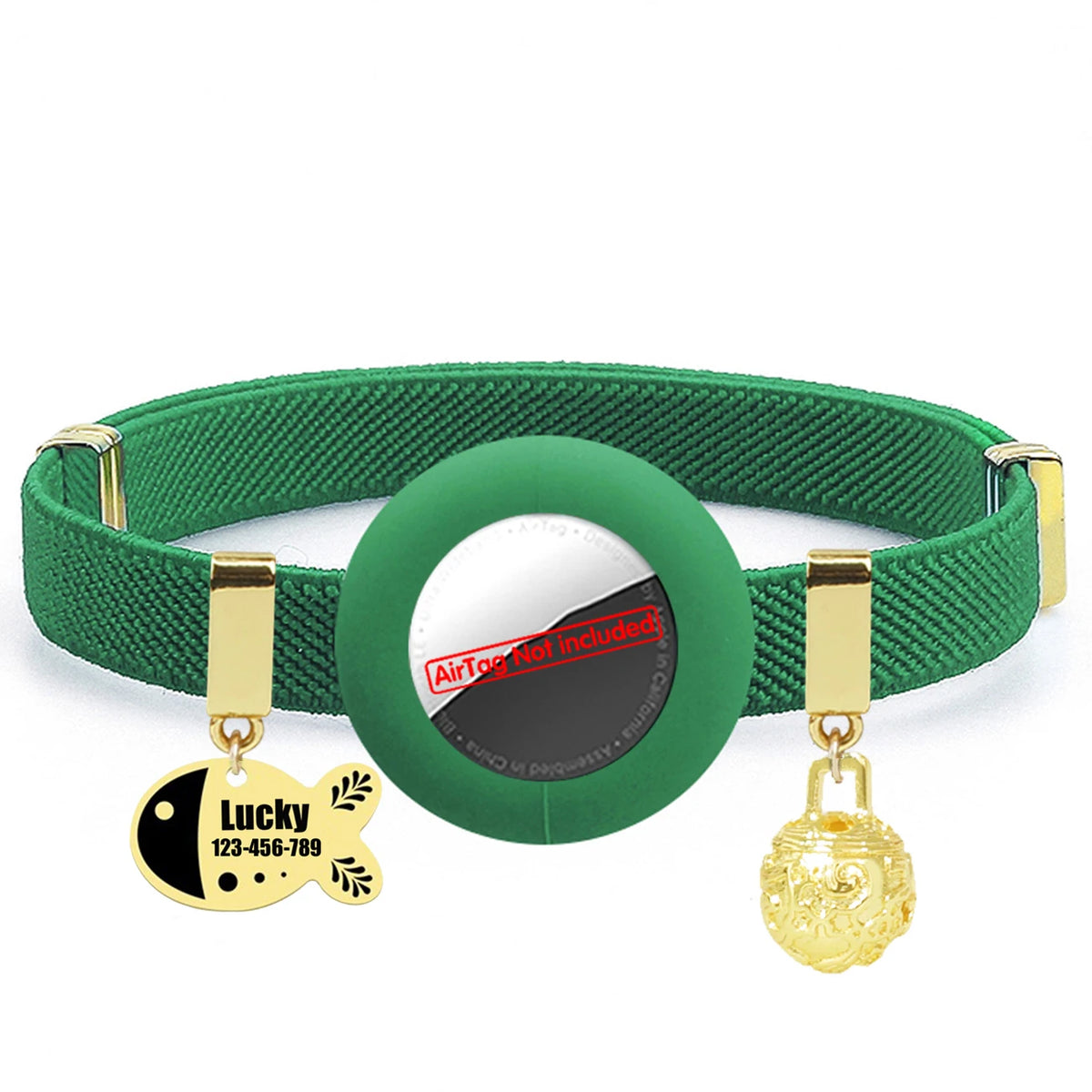 Customized AirTag Cat Collar with Bell, Name Tag & Holder