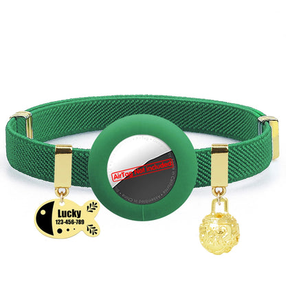 Customized AirTag Cat Collar with Bell, Name Tag & Holder