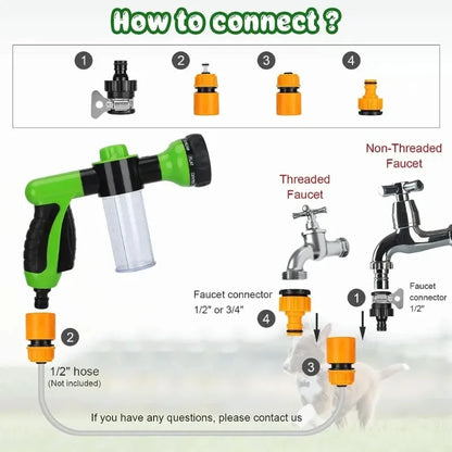 High-Pressure Dog Shower Sprayer - Pet Bath Tool with Foam & Hose Nozzle for Dogs/Cats, Also for Garden/Car Wash