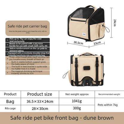 Dog Bike Basket Soft Pet Carrier 15Lbs Foldable Front-Mount Breathable Mesh 3 Openings, Strap Secure for Snap Bracket
