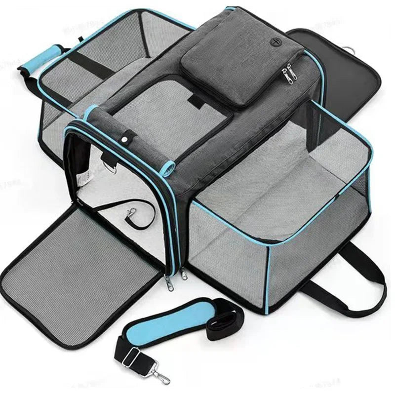 2025 New Large Capacity Carrier Cat Pet Airlines Approved Reflective Tape Cat Travel Bag Expandable Foldable Soft Dog Carrier