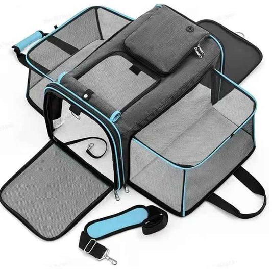 2025 New Large Capacity Carrier Cat Pet Airlines Approved Reflective Tape Cat Travel Bag Expandable Foldable Soft Dog Carrier
