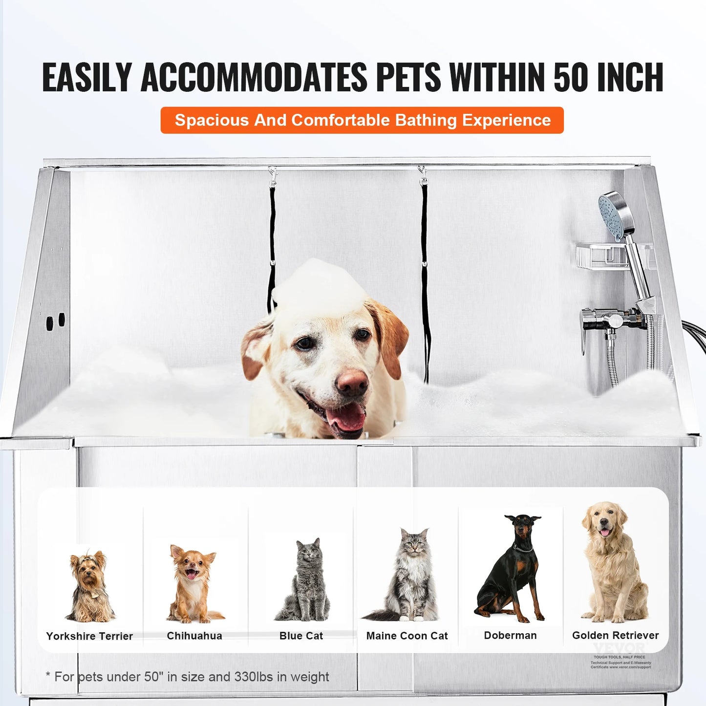 VEVOR 50" Pet Dog Grooming Tub Electric Height Adjustment Stainless Steel Bathing Station Bathtub for Multiple Pets Washing Sink