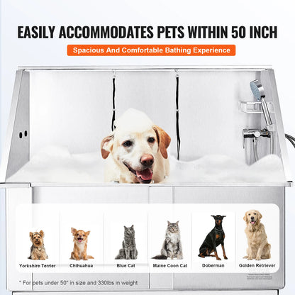 VEVOR 50" Pet Dog Grooming Tub Electric Height Adjustment Stainless Steel Bathing Station Bathtub for Multiple Pets Washing Sink