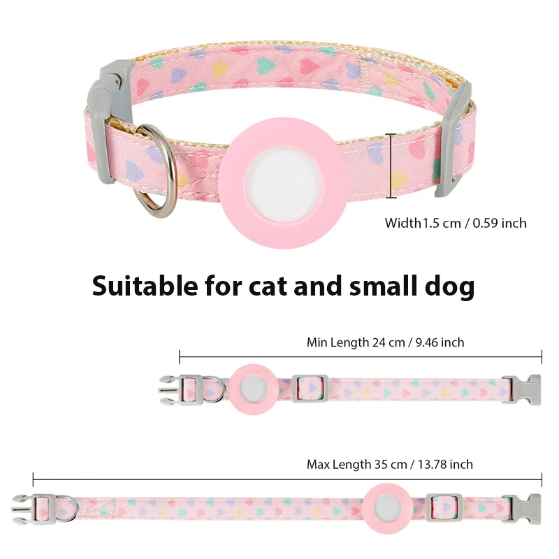 Cute Pet Collar For Airtag Adjustable Collar For Cat Small Dog Anti-lost Durable Cat Necklace Puppy Collar Heart Shape Printing