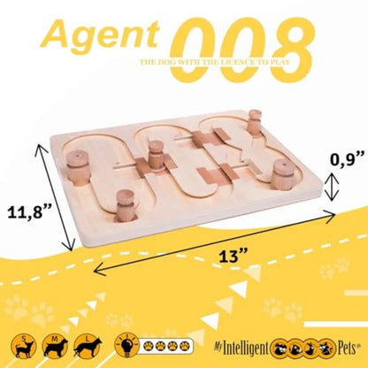 Agent 008 - Interactive Wooden Puzzle Toy for Dogs Fun Brain Game for Intelligence Training Challenging Mental Stimulation for