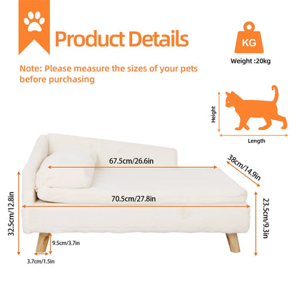 L-Shape Dog Sofa Bed Cat Cushion Stool Warm Nesting Couch with Rubber Wooden Legs Soft Comfortable Pet Furniture