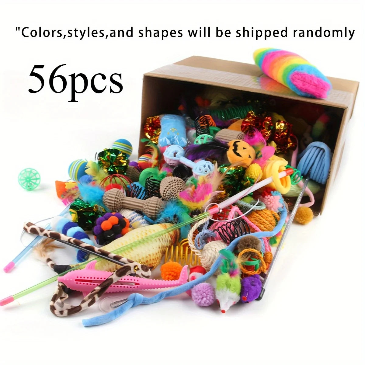 56/28/14 PCS Mixed Cat Toy Pack – Plush & Plastic Toys for Multi‑Cat Play