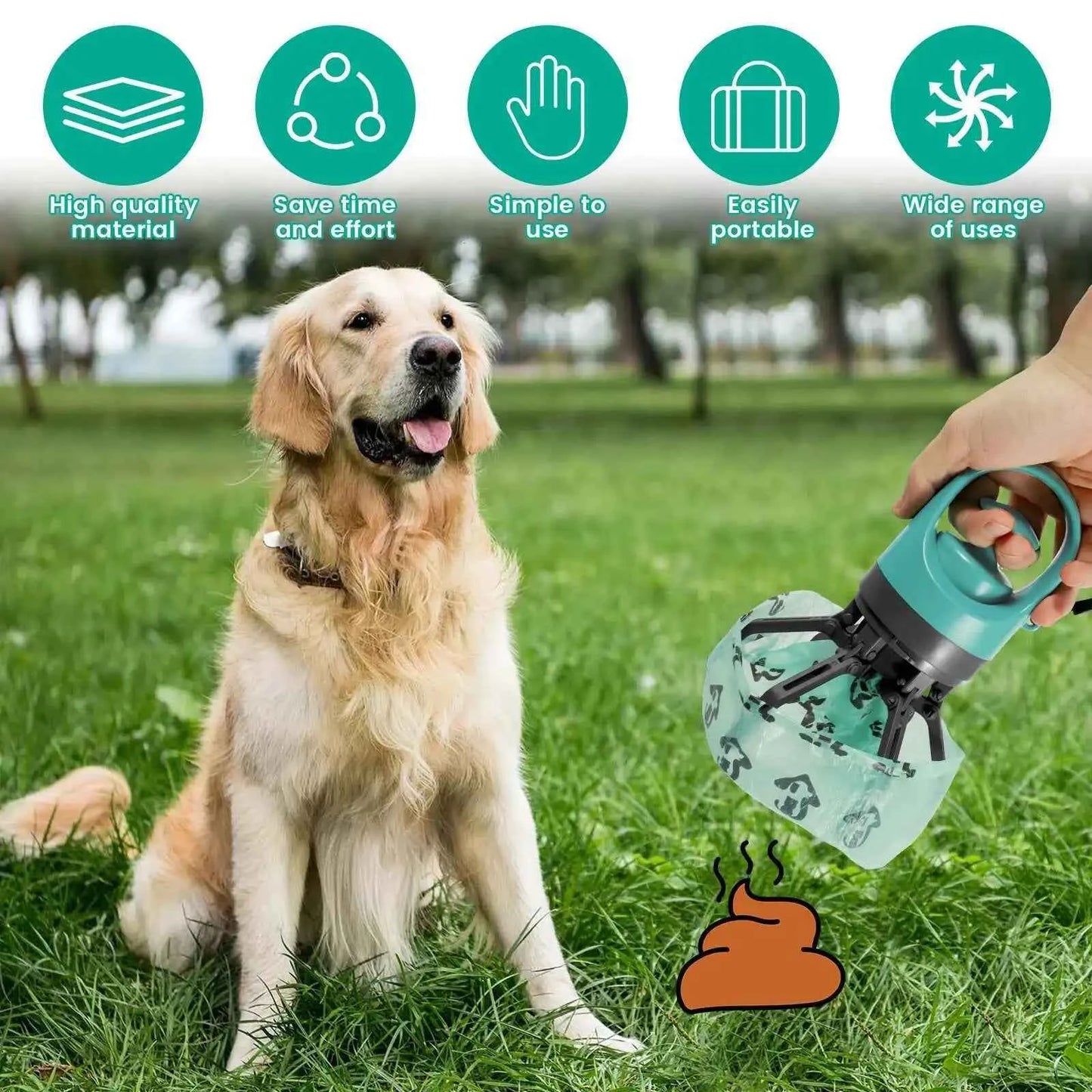 Portable Pet Claw Poop Scooper with Built‑In Bag Dispenser – One‑Hand Waste Pickup