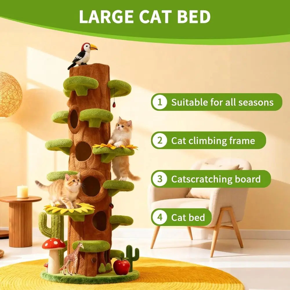 90-Inch Tall Luxury Cat Tree with Hiding Spots for Multiple Cats and Multi-Level Play