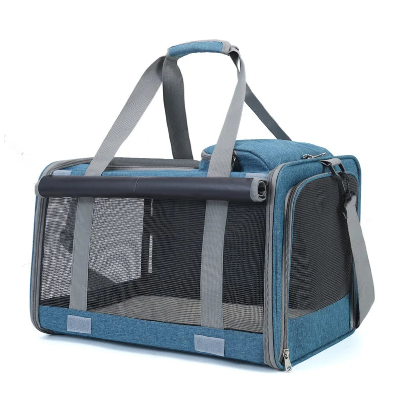 Portable Expandable Pet Travel Bag Soft-Sided Transparent Breathable Lightweight Handheld or Crossbody Outdoor Pet Bag Stylish