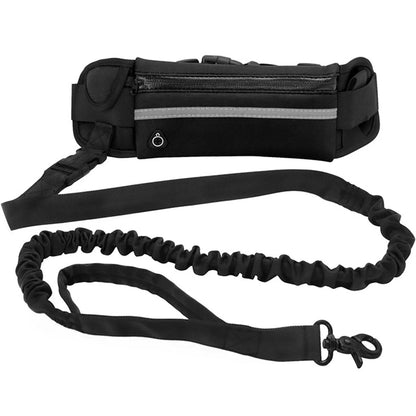 Hands Free Reflective Dog Leash with Waist Bag – Running & Walking Nylon Belt