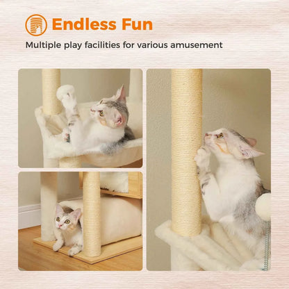 Floor-to-Ceiling Cat Tree – 7-Level Wooden Cat Tower with Hammocks, Condo & Sisal Scratching Posts