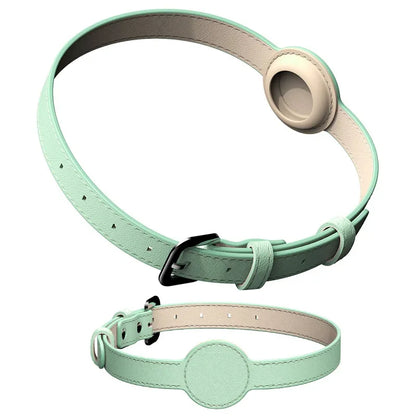 Leather AirTag Cat Collar-Non Breakaway Kitten Collar with Apple Air Tag Holder-Lightweight Pet Collars for Girl Boy Cat,Puppies