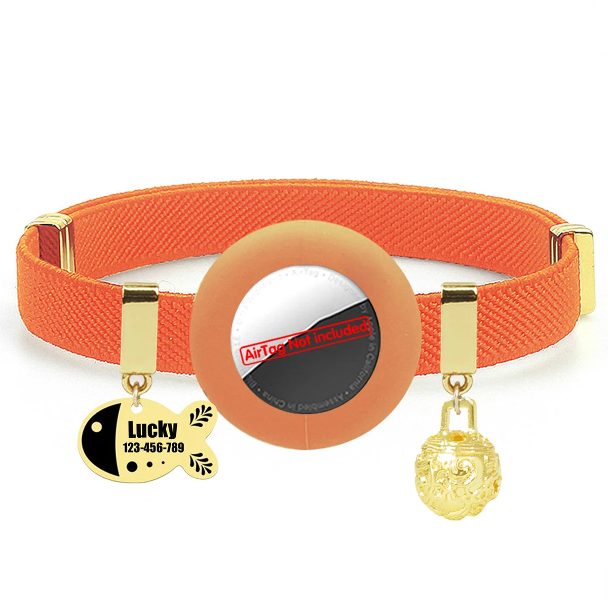 Customized AirTag Cat Collar with Bell, Name Tag & Holder