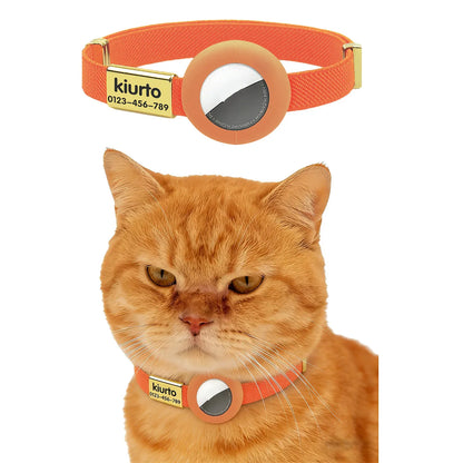 Fluorescent Green Cat Collar Customized Pet ID Puppies Necklace Elastic GPS Tracker Adjustable Kitten Collar with AirTag Holder