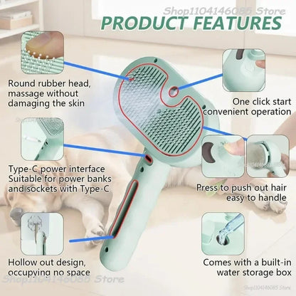 Pet Spray Hair Comb, Steam Massage Brush with Soft Round Teeth, Safe Hair Removal Comb for Dog & Cat Cleaning