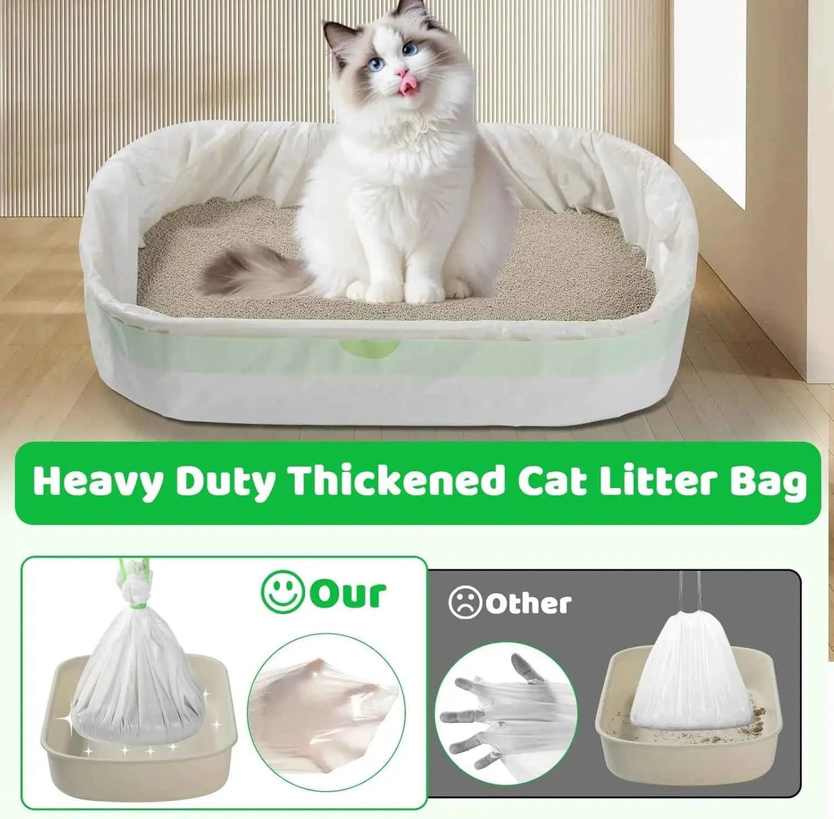 Heavy Duty Cat Litter Box Liners – Jumbo 37 x 18 Inch Drawstring Bags