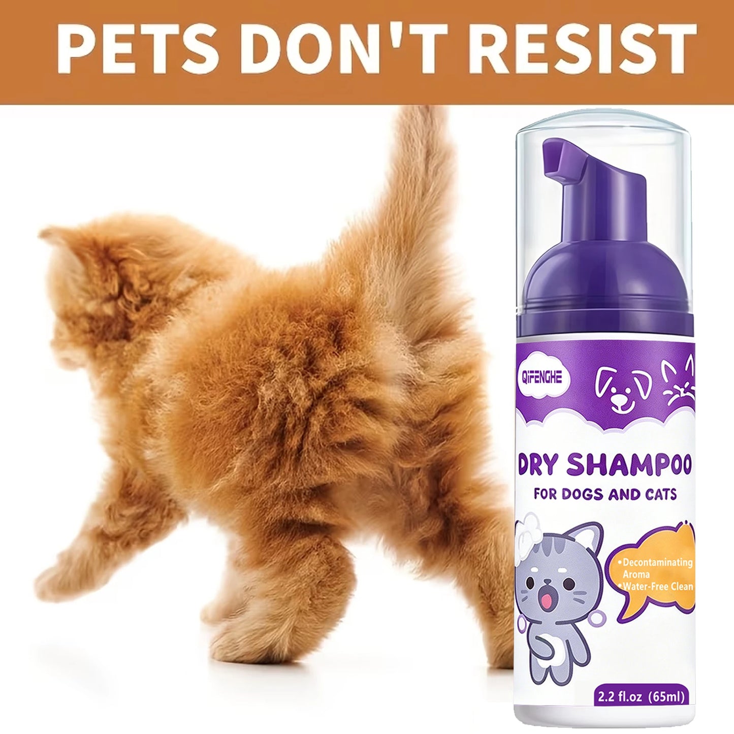 No Rinse Dog Cat Dry Shampoo Foam - Waterless Cleaning for Puppies Kittens, Deodorizing & Refreshing