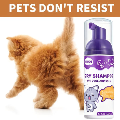 No Rinse Dog Cat Dry Shampoo Foam - Waterless Cleaning for Puppies Kittens, Deodorizing & Refreshing