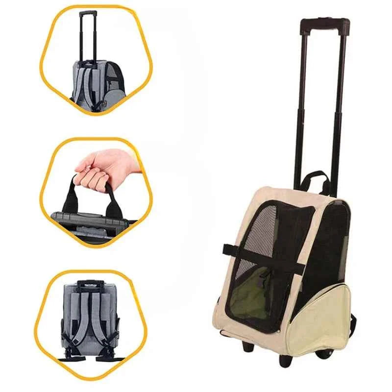 Portable Travel Pet Bag Trolley Case Double Shoulder Cat Backpack Dog Outing Rolling Luggage Dual Shoulder Travel Holder