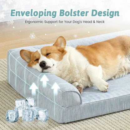 Orthopedic Cooling Dog Bed with Removable Cover, Waterproof Lining, Non-Slip Bottom, 36x27x6.5 Inches Blue