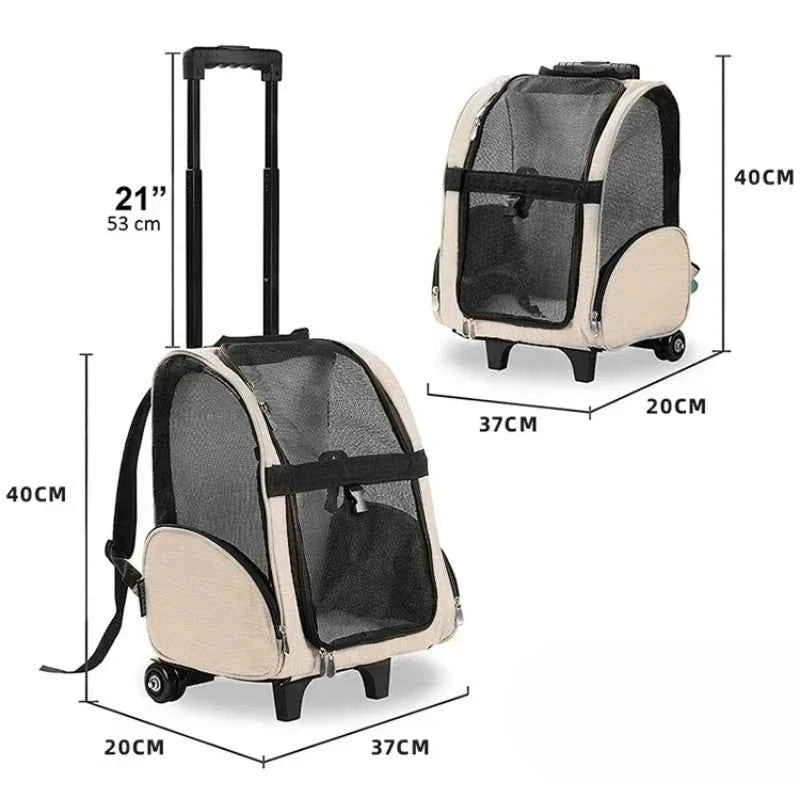 Portable Travel Pet Bag Trolley Case Double Shoulder Cat Backpack Dog Outing Rolling Luggage Dual Shoulder Travel Holder