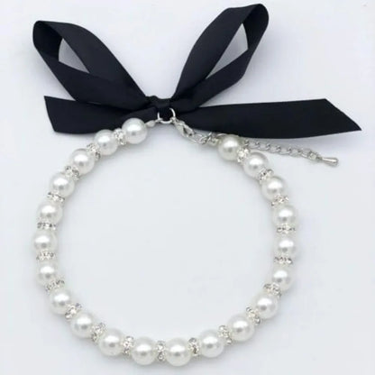 Diamond Pearl Dog Necklace – Bling Rhinestone Pet Jewelry Collar for Small Dogs & Cats