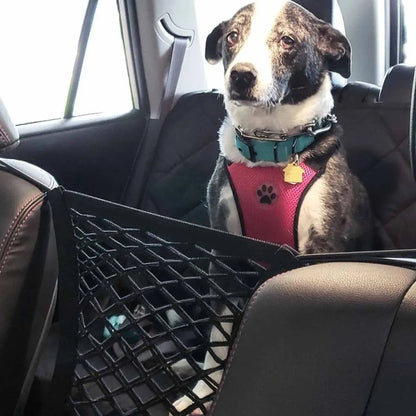 Universal Pet Car Barrier & Storage Net – Dog Seat Safety Mesh Organizer
