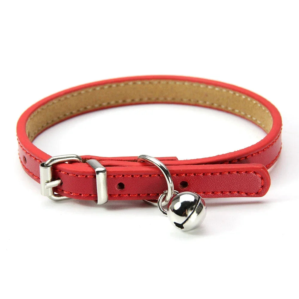 Soft Genuine Leather Cat Collar With Bell Adjustable Puppy Neck Strap For Kitten Necklace Cat Accessories Pet Supplies XS/S