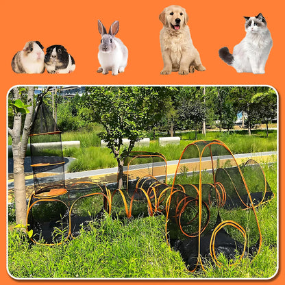 Portable Cat Tunnel Mesh Playhouse, featuring multiple cages and tunnels Includes storage bag, suitable for small animals