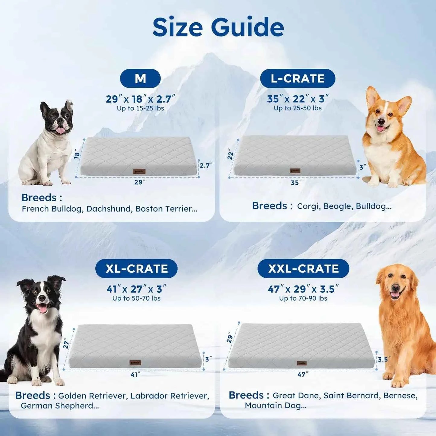 Orthopedic Cooling Dog Bed XXL 47x29in with Removable Washable Cover, Breathable Egg Foam Summer Pad for Crate, Grey